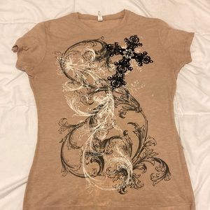 Fergana tee with decals on the front.